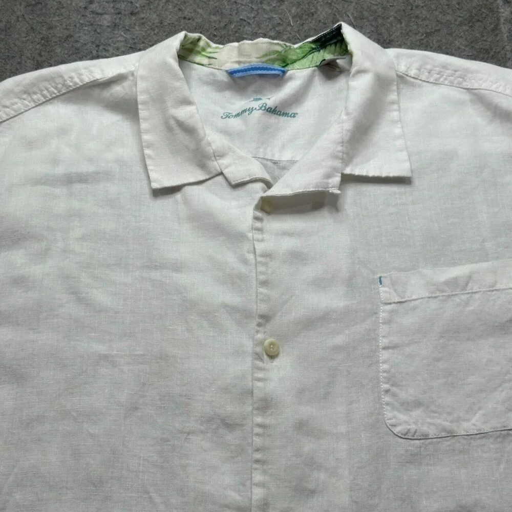 Tommy Bahama Sea Glass Linen Camp Shirt Men 3XL White Lightweight Pocket